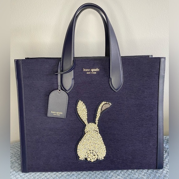 Kate Spade Manhattan large tote bag rabbit embroide pearls rhinestones - Picture 2 of 12